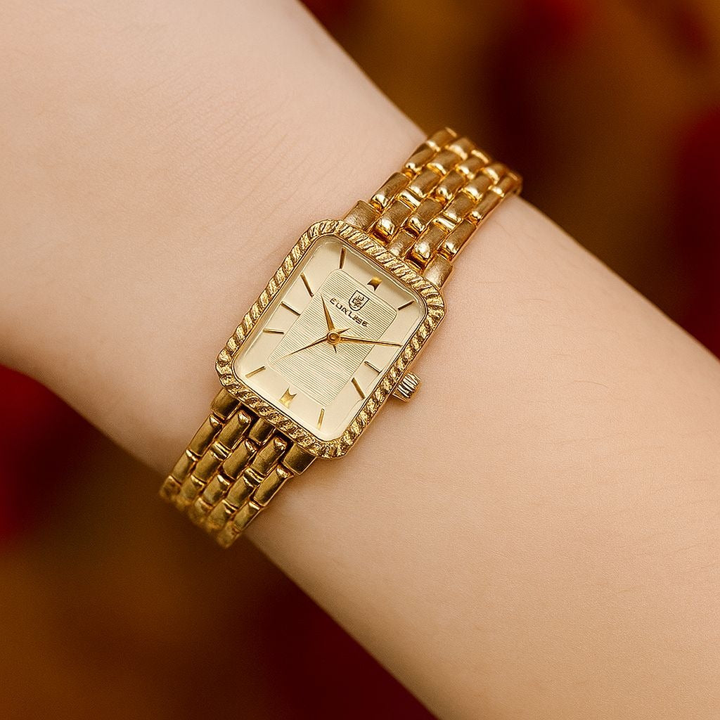 Square Dial Golden Watch For Women