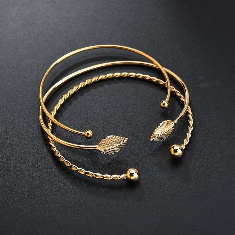 Elegant Leaf Open Bangle Bracelet