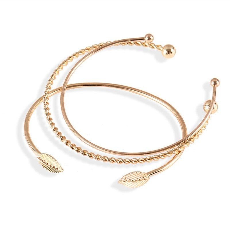 Elegant Leaf Open Bangle Bracelet