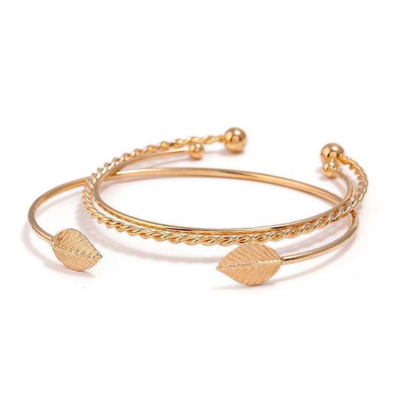 Elegant Leaf Open Bangle Bracelet